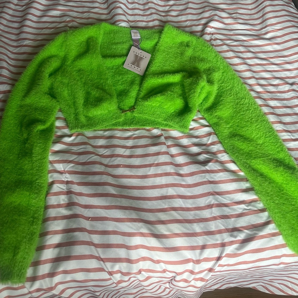 Savage X Fenty Green V-Neck Sweater with Bold Accents